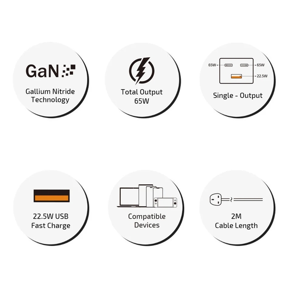 inno3C i-65GS GaN 65W 3-Ports Fast Charge with Socket Box