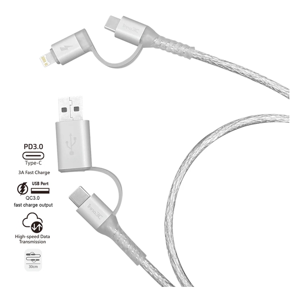 inno3C i-4LA-03 Transparent 4 in 1 Lightning/Type-C to USB/Type-C Cable 0.3M  , White