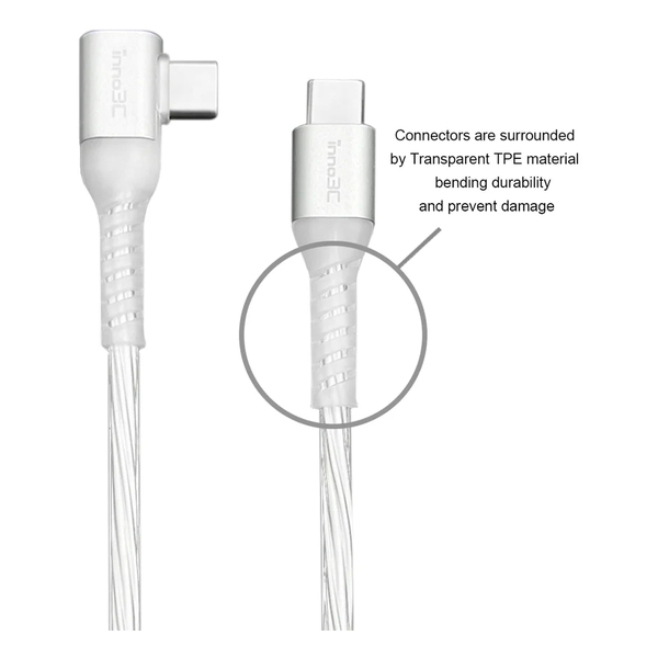 inno3C i-60CB-12 Transparent Type-C to Type-C 60W L-shape Cable 1.2M