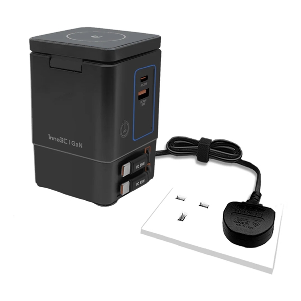 inno3C i-105C2 105W Qi2 + GaN 6-in-1 Wireless Fast Charging Dock with Build-in Retractable Cables