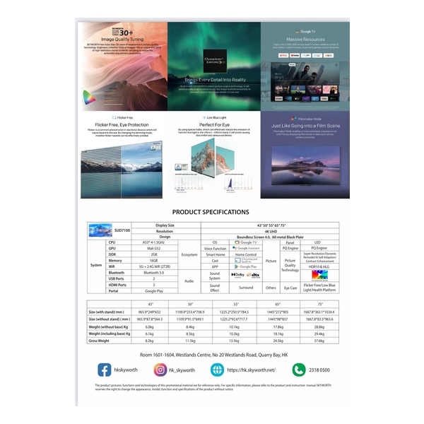 SKYWORTH - 65” 4K Google Smart TV 65SUD7100