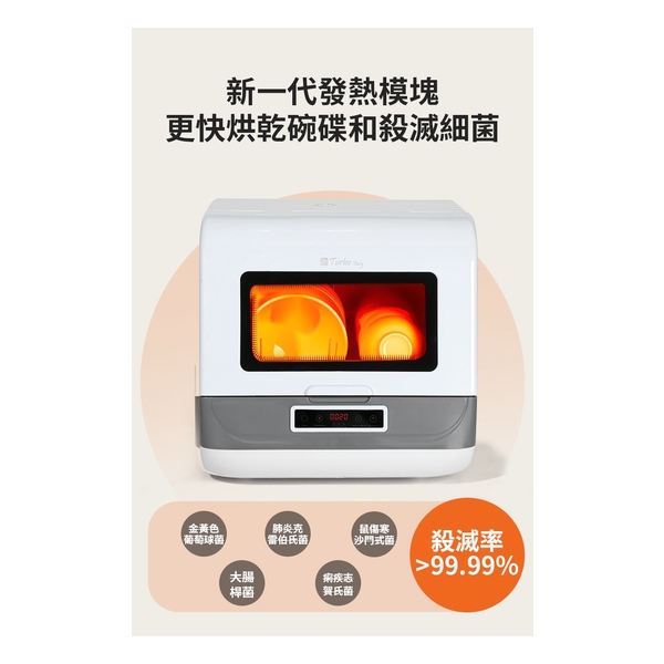 Turbo Italy - TDW-05T Fully Automatic Countertop Dishwasher with Water Tank (No Installation Required)