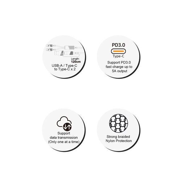 inno3C i-100C2-12 4 in 1 100W Type-C Data Transfer Charging Cable 120cm