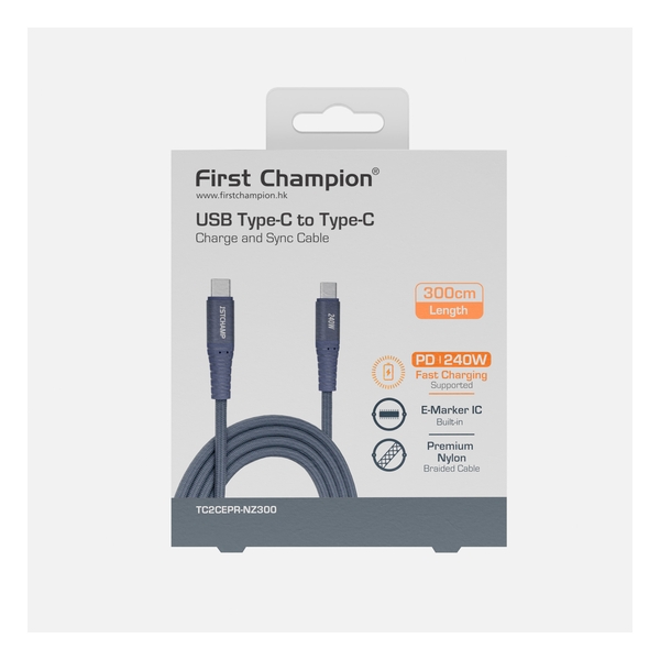 First Champion USB Type-C to Type-C Cable (NZ Series) - 240W - 3M - Navy Blue