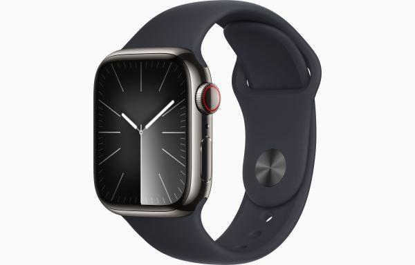 Apple Watch Series 9 GPS + Cellular 41mm Graphite Stainless Steel Case with Midnight Sport Band 