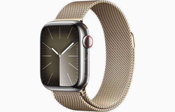 Apple Watch Series 9 GPS + Cellular 41mm Gold Stainless Steel Case with Gold Milanese Loop