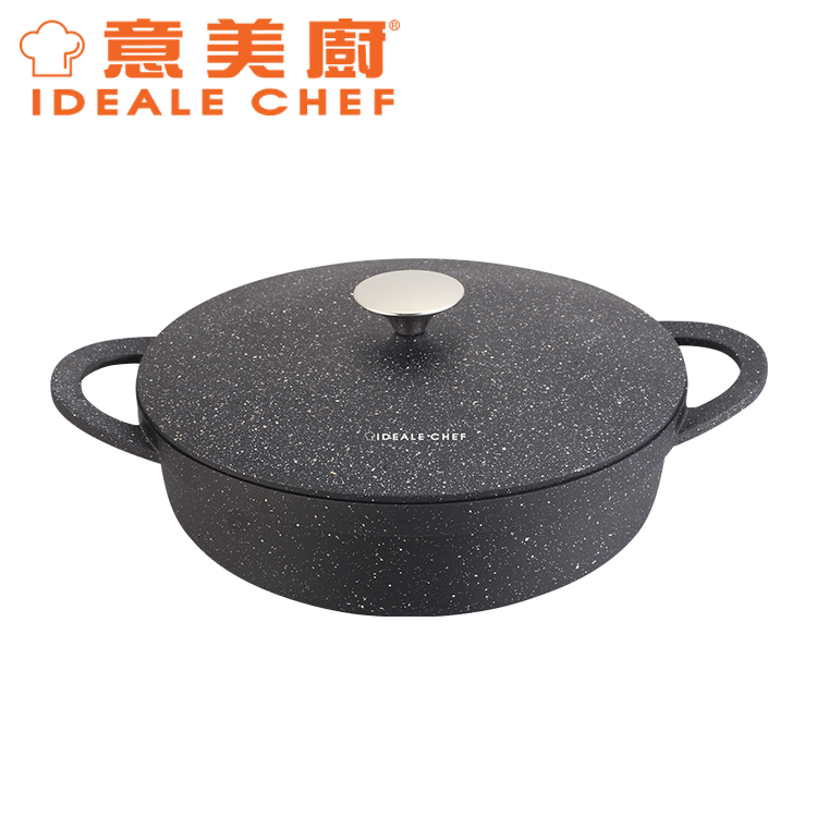 IDEALE CHEF DIE-CAST NON-STICK ROCK EFFECT 28X8CM SHALLOW CASSEROLE W/CAST LID (ROCK)