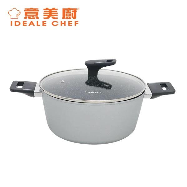 IDEALE CHEF FORGED ALUM NON-STICK ROUGH EFFECT 28X12.5CM CASSEROLE W/LID (ICE SILVER)