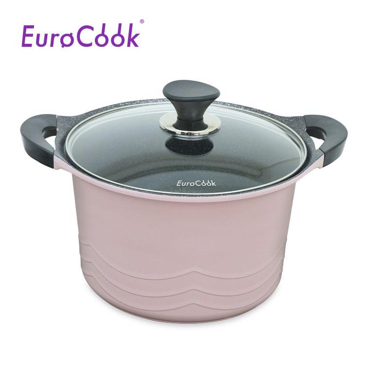 EURO COOK KOREA DIE-CAST GREY MARBLING NON-STICK 26X15.6CM/7.2L HIGH STOCKPOT W/GLASS LID (PINK)