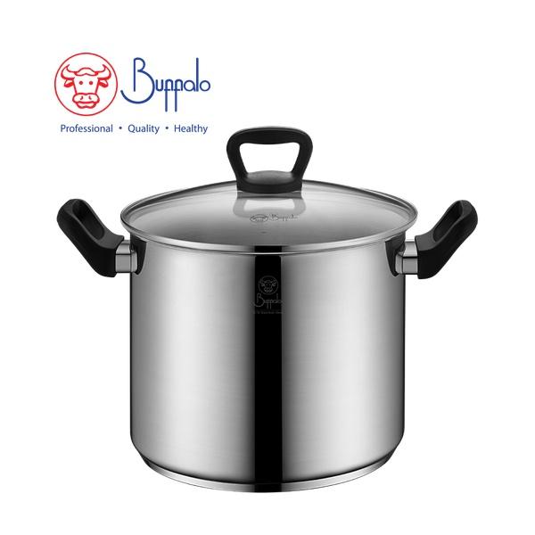 BUFFALO PREMIUM COOK I S/ST CAPSULED BOTTOM  HIGH STOCKPOT WITH GLASS LID (26X21CM/10.5L)(0.6MM)