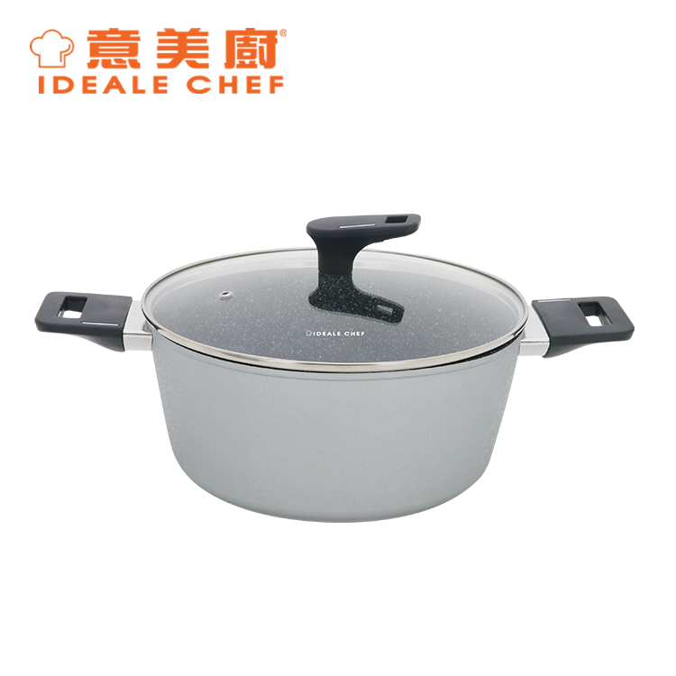 IDEALE CHEF FORGED ALUM NON-STICK ROUGH EFFECT 26X11.5CM CASSEROLE W/LID (ICE SILVER)