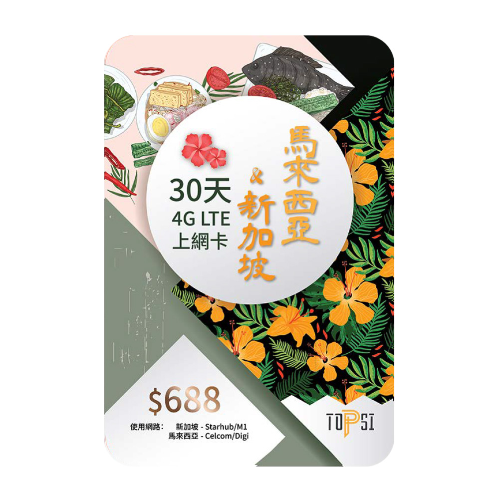 TOPSI - 全新加坡/馬來西亞30日 4G LTE無限數據  