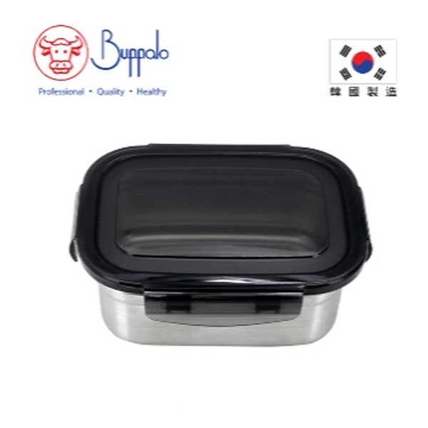 BUFFALO KOREA SUS304 RECTANGLE AIRTIGHT FOOD CONTAINER 450ML (MICROWAVE SAFE) BFX007-R045
