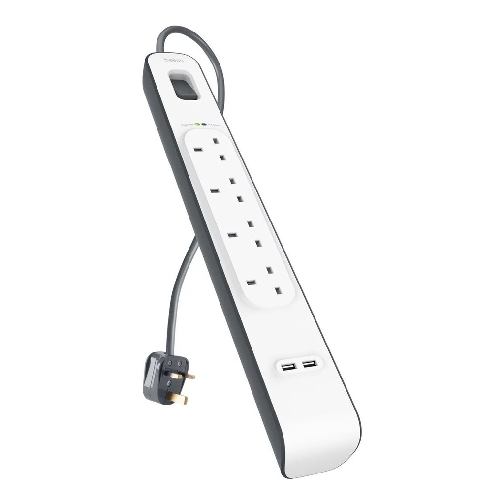 Belkin 4 Outlets 2M Surge Protection Strip with 2 USB Ports