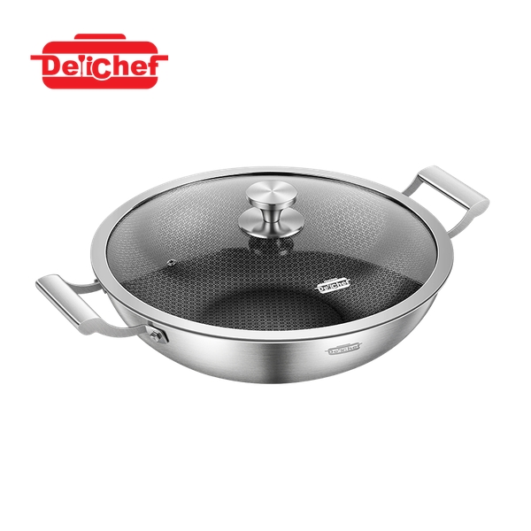 DELICHEF WAVE II 3-PLY SUS304 CHINESE WOK W/GLASS LID (36X9.9CM) (2.2MM)