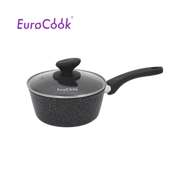 EURO COOK FORGED ALUM NON-STICK MARBLED 18X8CM SAUCEPAN W/LID (BK MARBLED)