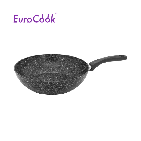 EURO COOK 鍛造鑄鋁雲石紋易潔30X8CM單柄炒鍋 - 黑色雲石紋