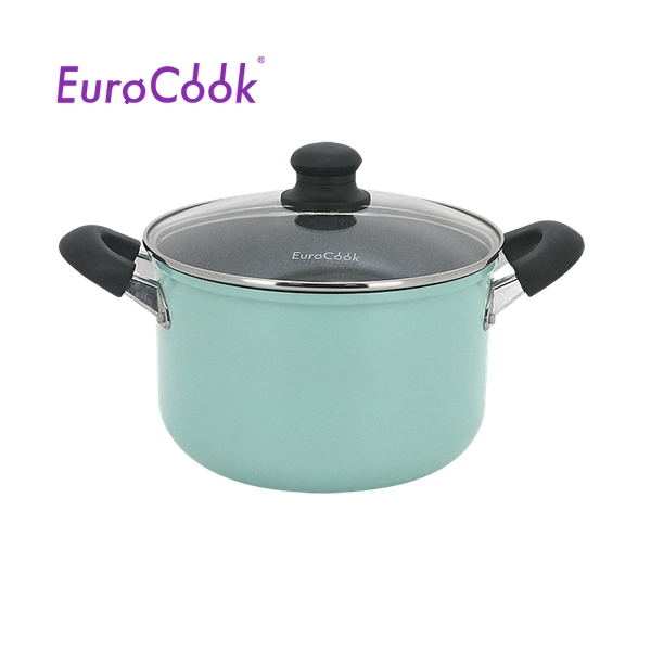 EuroCook - FINE II Marbling Non-Stick Stockpot w/ Glass Lid 22cm / 4.6L - Aqua Blue EC22322S