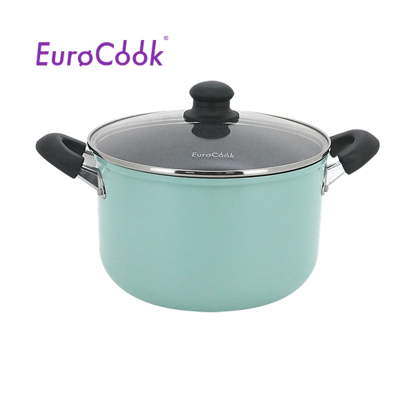 EuroCook - FINE II Marbling Non-Stick Stockpot w/ Glass Lid 24cm / 5.9L - Aqua Blue