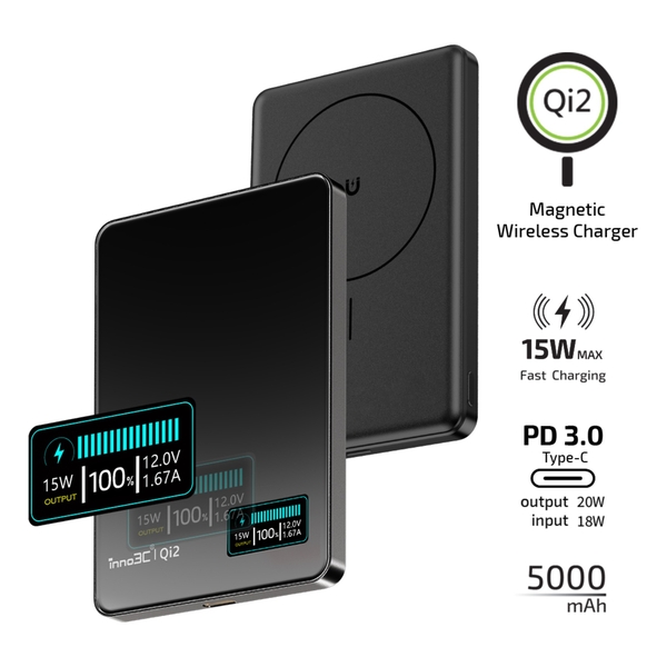 inno3C Qi2 鏡面超薄磁吸無線充移動電源5000mAh i-5M2