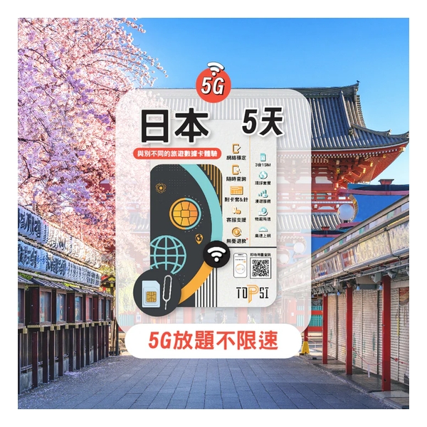 TOPSI {5G} Japan Unlimited Data 5/7/8/10/15-days