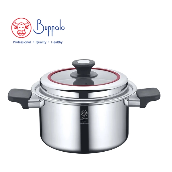 BUFFALO - CLASSIC 316 Stainless Steel 5-Ply Stockpot with Glossy Lid 22cm / 4.8L
