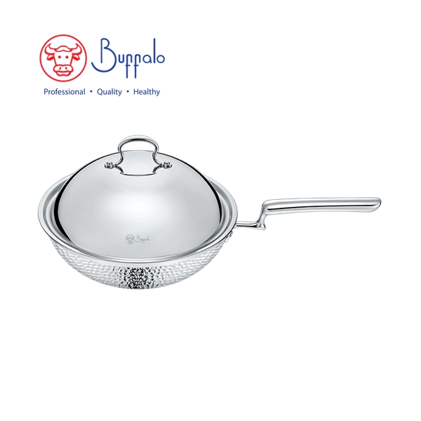 BUFFALO - ROYAL III 316 Stainless Steel 5-Ply Hammered Fry Wok with S/S Lid 28cm