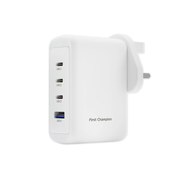 First Champion 4-Port 100W USB 充電器 支援 USB-C & USB-A, UWC4P100W3C-UK