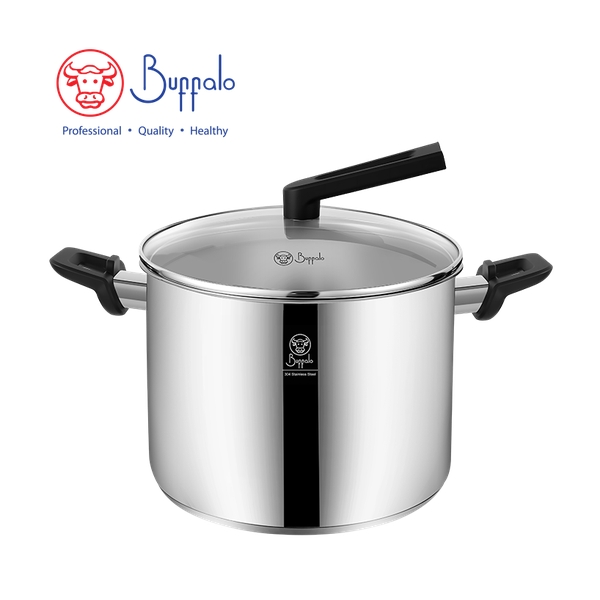 牛頭牌 WISE COOK II 304不銹鋼加厚底電木雙耳高身煲連玻璃蓋 (24X17CM/7.2L) 35324H