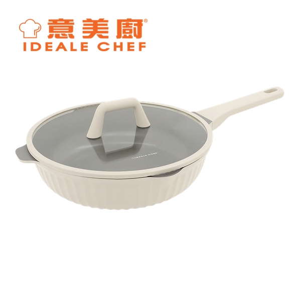 IDEALE CHEF - CANDY II Die Casting Ceramic Non-Stick Aluminium Deep Frypan w/ Glass Lid 28 x 7cm / 3.2L IC18128T