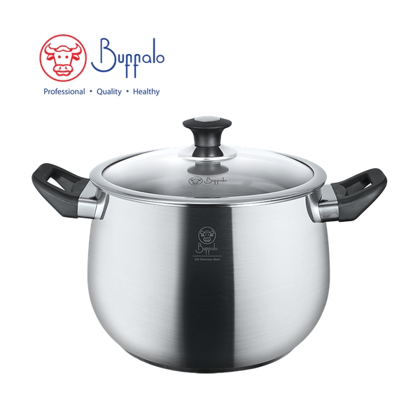 BUFFALO - PRECIOUS II 18/10 Stainless Steel Encapsulated Bottom High Stockpot with Glass Lid 24cm / 8.5L