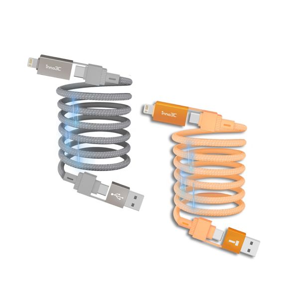 inno3C 240W 四合一磁吸數據傳輸收納線 120cm (兩件裝) i-4M240-12
