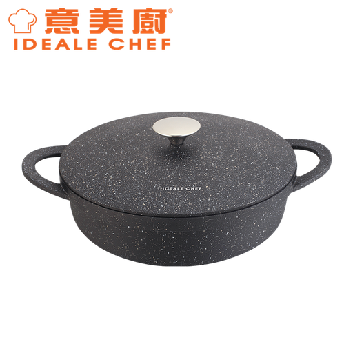 [138F0059] IDEALE CHEF DIE-CAST NON-STICK ROCK EFFECT 28X8CM SHALLOW CASSEROLE W/CAST LID (ROCK)