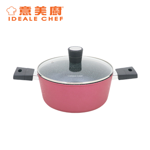 [138F0068] IDEALE CHEF FORGED ALUM NON-STICK ROUGHT EFFECT 24X10.6CM CASSEROLE W/LID (ICE RED)