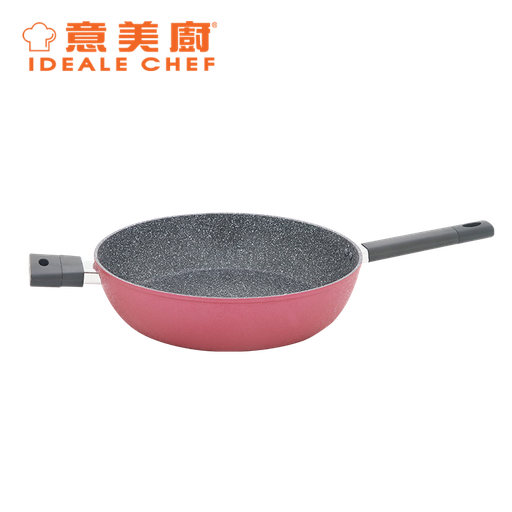 [138F0074] IDEALE CHEF FORGED ALUM NON-STICK ROUGH EFFECT 32X7.8CM DEEP FRYPAN (ICE RED)