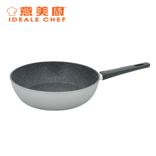 [138F0081] IDEALE CHEF FORGED ALUM NON-STICK ROUGH EFFECT 28X7.5CM DEEP FRYPAN (ICE SILVER)