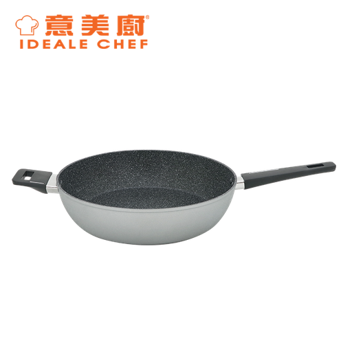 [138F0082] IDEALE CHEF FORGED ALUM NON-STICK ROUGH EFFECT 32X7.8CM DEEP FRYPAN (ICE SILVER)