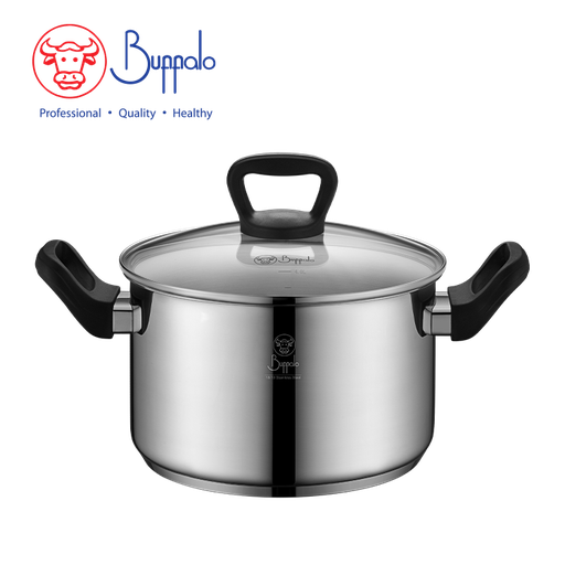 [138F0194] BUFFALO PREMIUM COOK I S/ST CAPSULED BOTTOM STOCKPOT WITH GLASS LID (22X13.5CM/4.6L)(0.6MM)