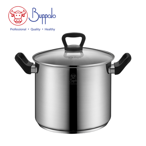 [138F0195] BUFFALO PREMIUM COOK I S/ST CAPSULED BOTTOM HIGH STOCKPOT WITH GLASS LID (24X17CM/7.0L)(0.6MM)