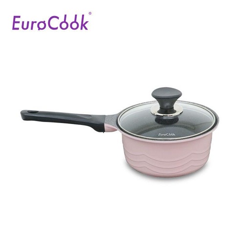 [138F0208] EURO COOK韓國製鋼化鑄鋁雲石紋易潔18X8.4CM/1.8L單柄煲連玻璃蓋- 粉紅色