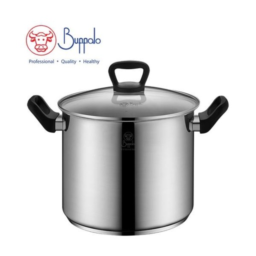 [138F0023] BUFFALO PREMIUM COOK I S/ST CAPSULED BOTTOM  HIGH STOCKPOT WITH GLASS LID (26X21CM/10.5L)(0.6MM)