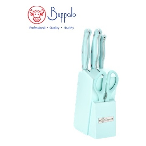 [138F0233] **牛頭牌不銹鋼刀具5件裝: 7"砍骨刀/ 7"日式廚師刀/ 3.5"生果刀/ 家用剪及連刀座 PSBF-0405KS