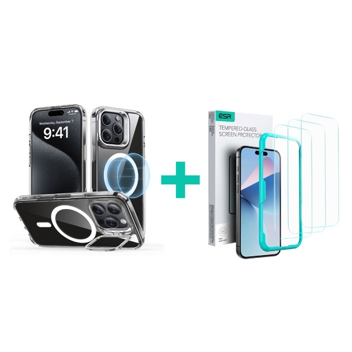 [124F0162] ESR Classic Hybrid with Stash Stand+Protector Set iPhone 16 Pro - Clear