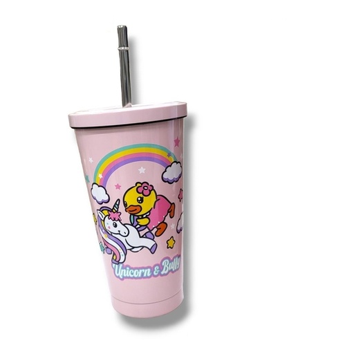 [175F0029] B.Duck - Stainless Steel Tumbler with Straw (Buffy and the Unicorn) (450ml)