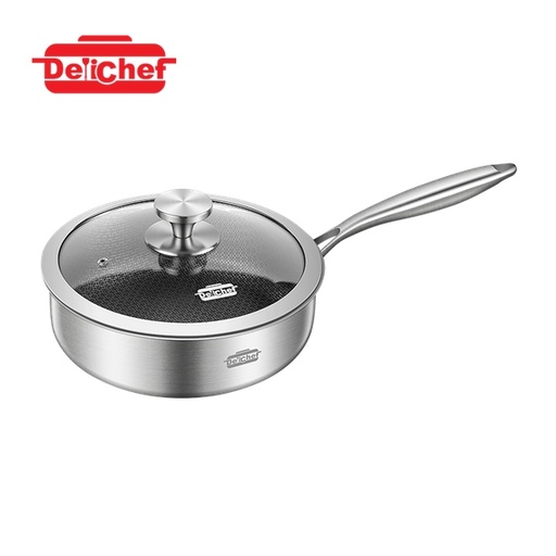 [138F0267] DELICHEF WAVE II 3-PLY SUS304 SAUTEPAN W/ GLASS LID (24X7.8CM)(2.5MM)