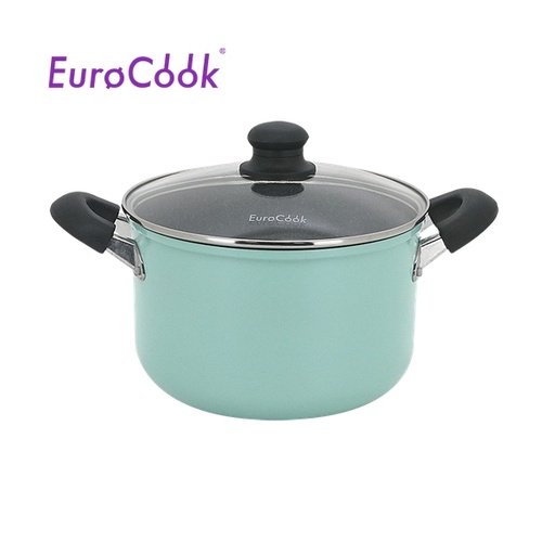 [138F0294] EuroCook - FINE II Marbling Non-Stick Stockpot w/ Glass Lid 22cm / 4.6L - Aqua Blue EC22322S