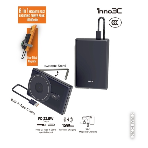 [049F8147] inno3C 6合1磁吸快充移動電源 10000mAh - 灰