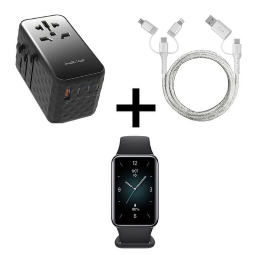 [049F0048B] inno3C GaN 120W 4輸出旅行轉換插頭 + inno3C 五合一透明快速充電線1.2M + Honor Band 9 智能手錶