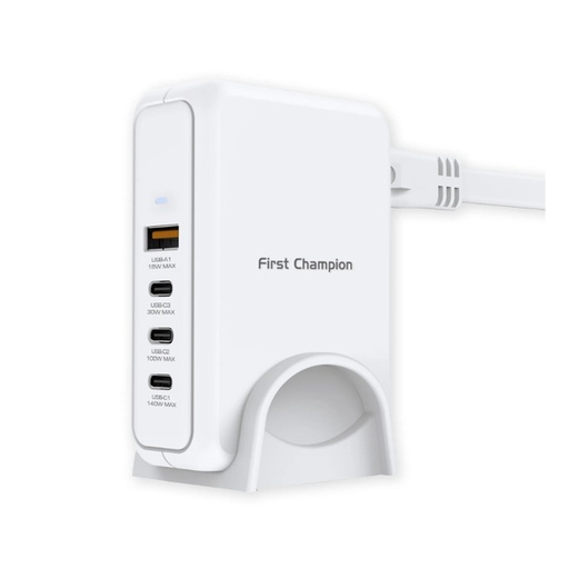 [050F0027] First Champion GaN Desktop Charger - 140W - UPC140PD3C1A, USB-Cx3 & USBx1, UK Plug