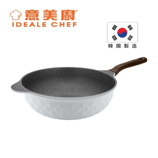[138F0361] 意美廚韓國製CRYSTAL II 鋼化鑄鋁鈦塗層 32X11CM單柄炒鍋- 淺灰色 (IC17632W)